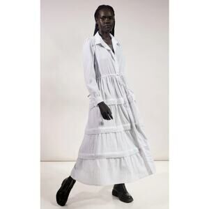 Rue Stiic Anni Maxi Linen Blend Dress - Black Stripe‎ Size Small